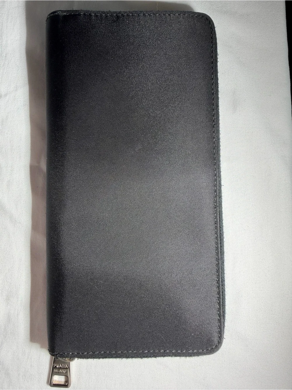 Prada Black Wallet with Embroidered Wing, Dagger & Red Heart Accent